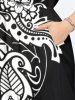Plus Size Two Tone Flowers Colorblock Print Split Hawaii Midi Dress -  