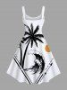 Plus Size Coconut Tree Sea Wave Sun Print Hawaii A Line Tank Dress -  