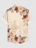 Plus Size Ombre Rose Flower Leaf Branch Print Hawaii Button Pocket Shirt For Men -  