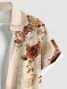Plus Size Ombre Rose Flower Leaf Branch Print Hawaii Button Pocket Shirt For Men -  