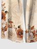 Plus Size Ombre Rose Flower Leaf Branch Print Hawaii Button Pocket Shirt For Men -  