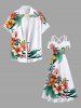 Plus Size Floral Tropical Leaves Print Hawaii Cold Shoulder Crisscross A Line Maxi Dress -  