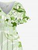 Plus Size Curve Branch Leaves Print Hawaii Ombre Split Pocket A Line Midi Dress -  
