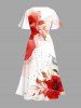 Plus Size Watercolor Tie Dye Floral Leave Line Pattern Print Hawaii Split Pocket A Line Midi Dress -  