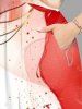 Plus Size Watercolor Tie Dye Floral Leave Line Pattern Print Hawaii Split Pocket A Line Midi Dress -  