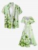 Robe Mi-Longue Linge A Fendue Feuille et Branche Ombré Imprimés de Grande Taille avec Poche - Vert 3X
