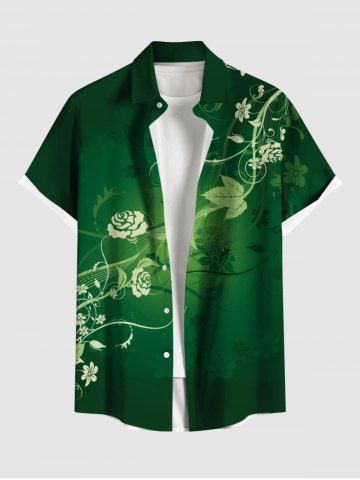 Chemise Ombre à Rose et Feuille Grande Taille avec Poche en Couleur Ombre à Boutons pour Homme