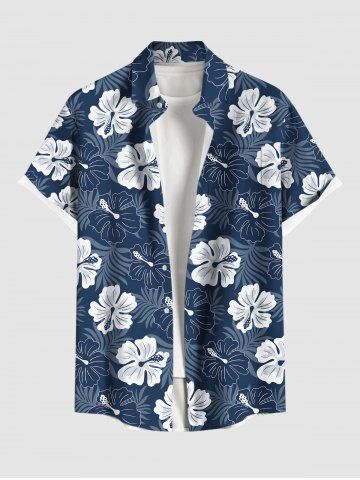 Chemise Imprimé à Feuilles et Fleurs Tropicales Grande Taille avec Poche pour Homme