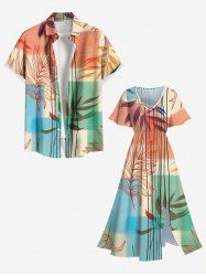 Tenue de plage hawaïenne assortie grande taille à imprimé feuilles et branches, idéale pour les couples - Multi-A 
