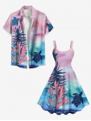 Coral Plant Turtle Tie Dye Ombre Print Plus Size Matching Hawaii Beach Outfit For Couples -  