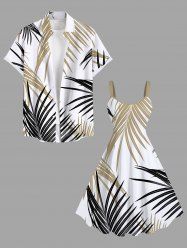 Tropical Leaf Print Plus Size Matching Hawaii Beach Outfit For Couples -  