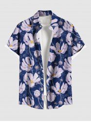 Chemise Marguerite Fleur Imprimée de Grande Taille avec Poche pour Homme - Bleu profond L