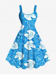 Plus Size Tropical Hibiscus Flower Print Hawaii Tank Dress -  