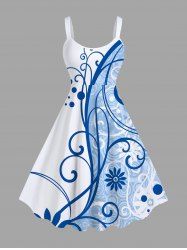 Plus Size Floral Pattern Print Hawaii Tank Dress -  