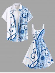 Costume de Plage Grande Taille Imprimé Floral Assorti pour la Plage - Bleu clair 
