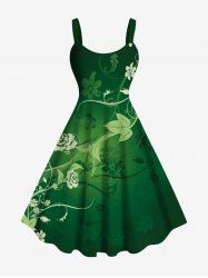 Plus Size Rose Flower Leaf Ombre Print Hawaii Tank Dress -  