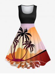 Plus Size Coconut Tree Floral Sun Print Hawaii 1950s Vintage Dress -  