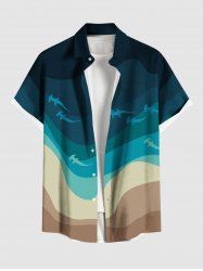 Plus Size Beach Sea Sharks Dolphin Print Buttons Pocket Hawaii Shirt For Men -  