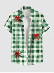 Plus Size Tropical Leaves Bowknot Plaid Print Hawaii St. Patrick's Day Button Pocket Shirt For Men -  