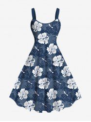 Plus Size Floral Tropical Leaves Print Hawaii A Line Tank Dress -  