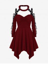 Gothic Choker Lace Up Cutout Handkerchief Dress -  