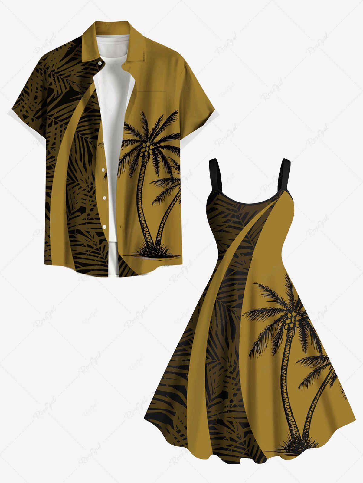 Latest Coconut Tree Tropical Leaf Print Plus Size Matching Hawaii Beach Outfit For Couples  