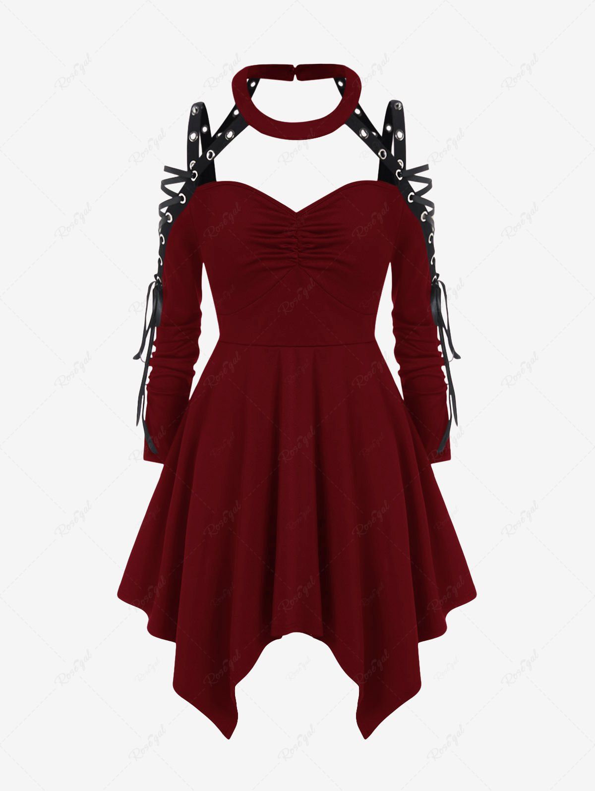 Best Gothic Choker Lace Up Cutout Handkerchief Dress  