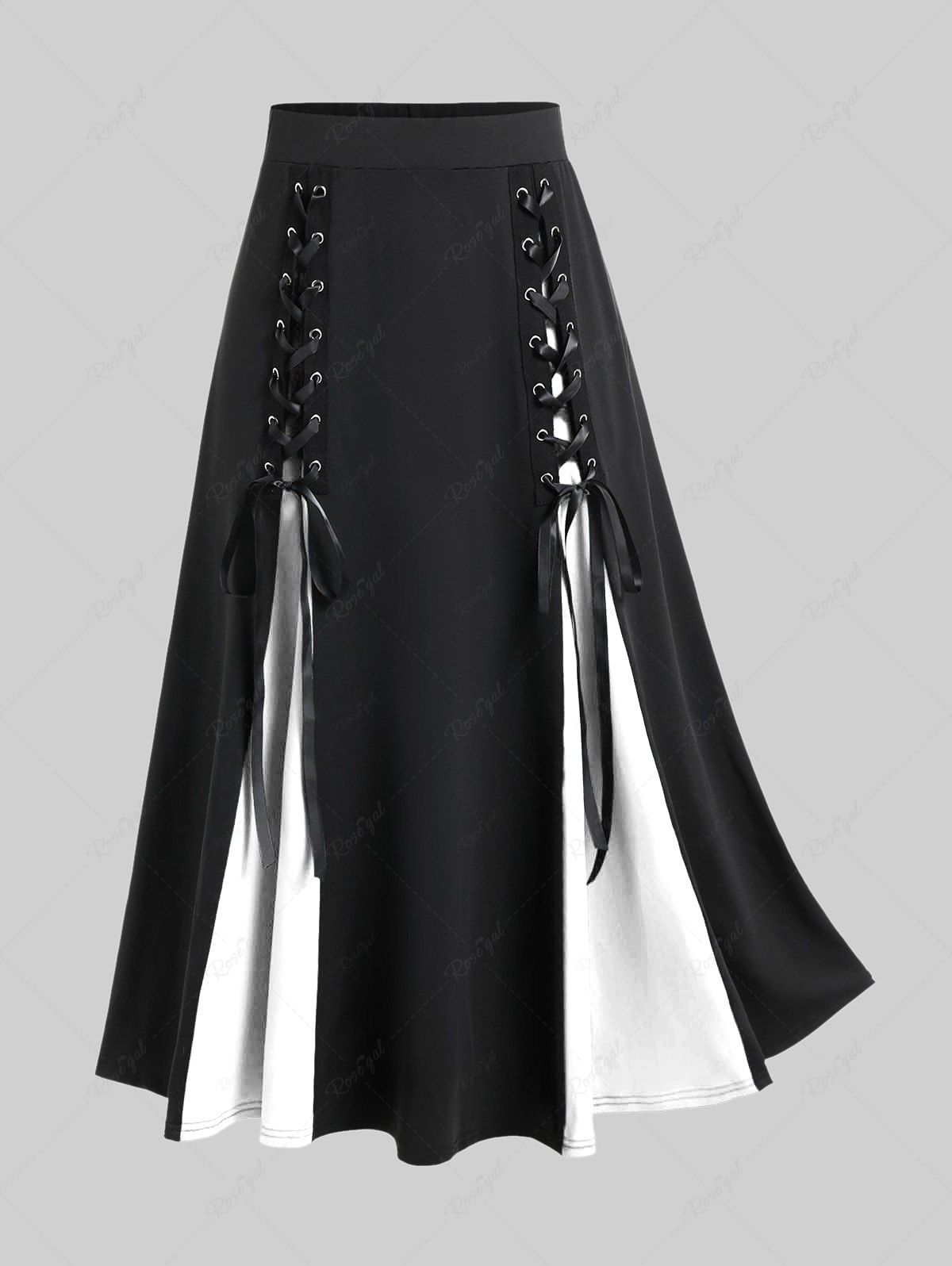 Costume de vampire d'Halloween gothique à lacets, jupe de marche victorienne mi-longue à ourlet godet bicolore Blanc L | US 12