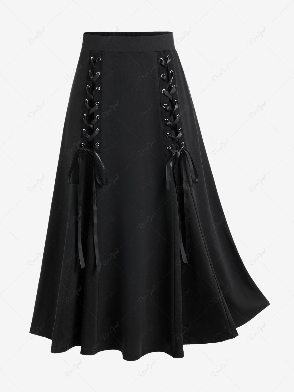 New Halloween Vampire Costume Gothic Lace Up Two Tone Godet Hem Midi A Line Victorian Walking Skirt  