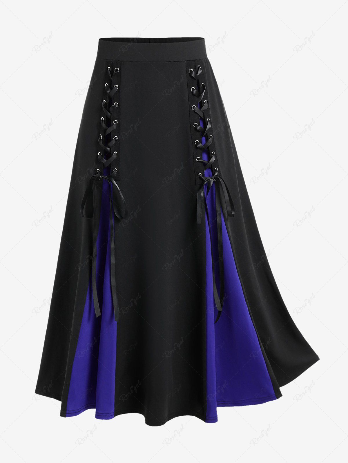 Jupe Mi-Longue D'Halloween Linge A Gothique Bicolore à Lacets Bleu profond 1X | US 14-16