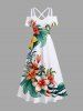 Floral Tropical Leaves Print Plus Size Matching Hawaii Beach Outfit For Couples - Blanc 