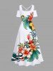 Floral Tropical Leaves Print Plus Size Matching Hawaii Beach Outfit For Couples - Blanc 
