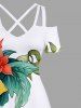 Floral Tropical Leaves Print Plus Size Matching Hawaii Beach Outfit For Couples - Blanc 