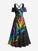 Colorful Stars Smoke Print Plus Size Matching Hawaii Beach Outfit For Couples - Noir 
