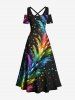 Colorful Stars Smoke Print Plus Size Matching Hawaii Beach Outfit For Couples - Noir 