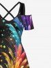 Colorful Stars Smoke Print Plus Size Matching Hawaii Beach Outfit For Couples - Noir 