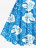 Tenue de Plage à Imprimé Fleurs Tropicales D'Hibiscus Grande-Taille pour Couples - Bleu 