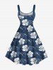 Plus Size Floral Tropical Leaves Print Hawaii A Line Tank Dress -  