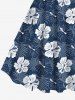 Plus Size Floral Tropical Leaves Print Hawaii A Line Tank Dress -  