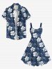 Plus Size Floral Tropical Leaves Print Hawaii A Line Tank Dress -  
