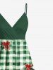 Plus Size Tropical Leaves Bowknot Plaid Print Hawaii St. Patrick's Day Surplice A Line Cami Dress -  