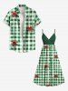 Plus Size Tropical Leaves Bowknot Plaid Print Hawaii St. Patrick's Day Surplice A Line Cami Dress -  