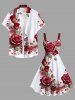 Plus Size Rose Flower Leaf Heart Print Valentines Hawaii A Line Tank Dress -  