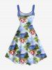 Robe Paysage de Plage Ligne A Fleur et Arbre Noix de Coco Imprimés de Grande Taille - Bleu clair M