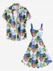 Robe Paysage de Plage Ligne A Fleur et Arbre Noix de Coco Imprimés de Grande Taille - Bleu clair M