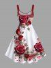 Plus Size Rose Flower Leaf Heart Print Valentines Hawaii A Line Tank Dress -  