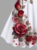 Plus Size Rose Flower Leaf Heart Print Valentines Hawaii A Line Tank Dress -  