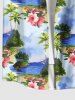 Plus Size Coconut Tree Sea Floral Cloud Print Hawaii Button Pocket Shirt For Men -  
