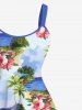Robe Paysage de Plage Ligne A Fleur et Arbre Noix de Coco Imprimés de Grande Taille - Bleu clair 4X