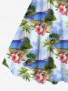 Robe Paysage de Plage Ligne A Fleur et Arbre Noix de Coco Imprimés de Grande Taille - Bleu clair 4X